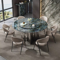 Marmor Weiß-Schwarz Luxuriöses Rundes Esszimmer-Tisch-und-Stuhl-Set für 6 Personen, Esstisch-und-Stuhl-Set für 8 oder 6