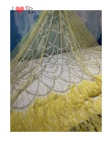 Tissu de dentelle perlée de paillettes de cristal de conception de pétoncle avec le fond emplumé pour la robe de haute couture de mode