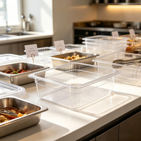 Conteneur de stockage alimentaire de cuisine contemporain en plastique PC, demi-taille, rectangulaire, écologique, empilable, pliable, avec couvercles détachables