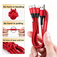 Kabel Data Pengisian Cepat Multi-Ukuran 1m 2m 3m, Nylon 3 in 1 USB, Logo Kustom, OEM Didukung, Grosir Pabrik, Laris Manis