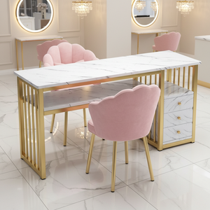 Juego de Muebles Modernos para Salón de Uñas, Mesas Largas de Madera y Metal con Colector de Polvo para Salón de Belleza, Centro Comercial, Estación de Manicura y Maquillaje - Product Image 5