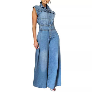 Casual Washed Sleeveless Denim One-piece Wide-legged <b>Pants</b> Women Jumpsuit Fashion - Product Image 2