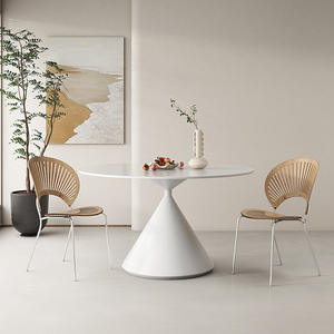 Mesa de comedor redonda minimalista italiana de porcelana, diseño estable en blanco puro para casas pequeñas y apartamentos. - Product Image 1