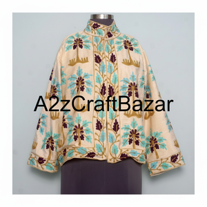 Chaqueta de Terciopelo Suzani Hecha a Mano, Chaqueta de Invierno, Abrigo para Mujer, Chaqueta de Tela de Terciopelo Suzani, Chaqueta de Terciopelo para Fiesta - Product Image 1