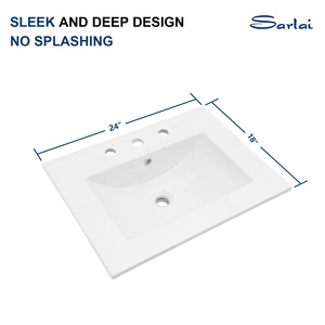 Armário De Banheiro De <span class=keywords><strong>24</strong></span> Polegadas Bacia Cerâmica Fina Pia Do Banheiro Lavatório Integrado Com 3 Faucet Buracos Pia De Porcelana