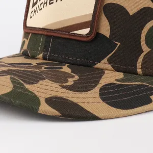 Topi Trucker 112 Charchardson 6 Panel Logo Tempelan Jaring Snapback Camo Warna Cokelat Bebek Kustom