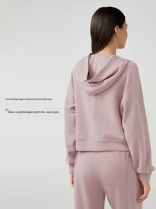 Pull à capuche doublé coupe-vent pour <span class=keywords><strong>femme</strong></span>, décontracté, ample, court, pour la course à pied, sport, manches longues, nouvelle collection automne-hiver, DAW165 - Product Image 4