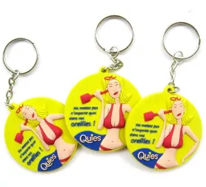 OEM Factory flexible plastic keychains, round shape pvc soft rubber key chains, make one color 3d embossed logo key rings