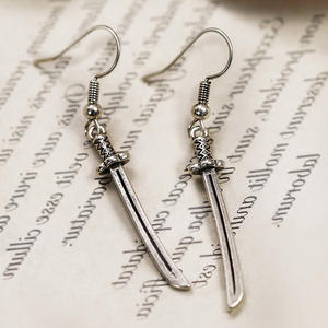 E1835 <b>Sword</b> Drop Earrings Antique <b>Silver</b> Plated Tibetan <b>Silver</b> Alloy Unisex Vintage Style Fashion Jewelry - Product Image 3