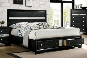 Lit convertible moderne et réglable, taille King, avec tête de lit à panneaux et tiroirs, couleur noire - Product Image 6