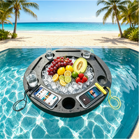 Grand plateau flottant pour boissons, noir, rond, 5 trous pour gobelets, table de piscine gonflable, plateau de service portable pour collations