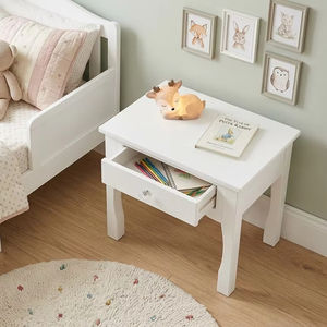 White Painted Wooden Kids Nightstand with 1 Drawer and Crystal Knob Bedroom <b>Storage</b> Furniture Bedside <b>Side</b> <b>Table</b> - Product Image 1