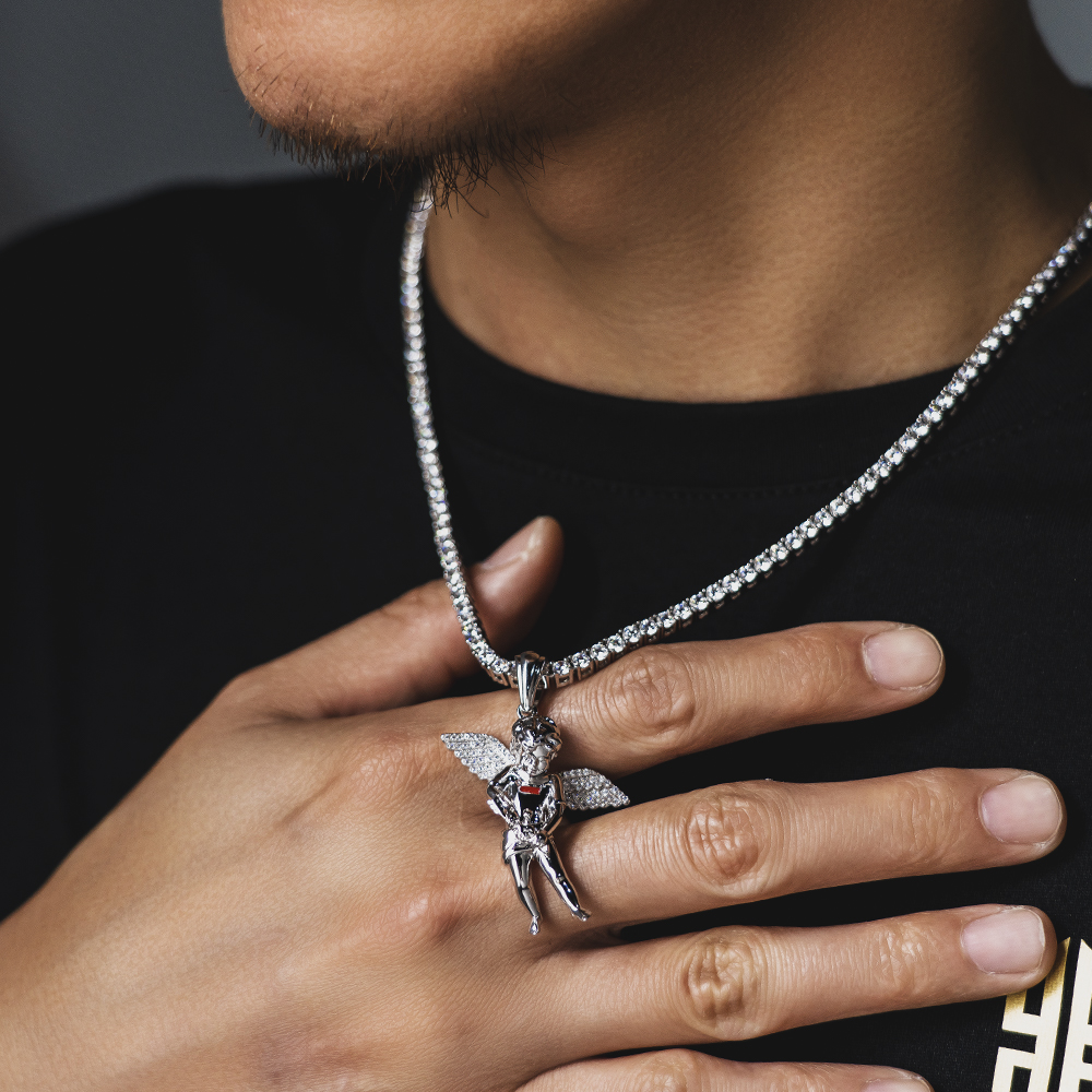 KRKC&CO Iced Out Pave CZ Diamond Angel Wings Pendant