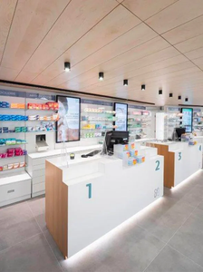 Porte-produits de <span class=keywords><strong>pharmacie</strong></span> Gondole <span class=keywords><strong>ronde</strong></span> en bois Vitrines de vente au détail de médicaments - Product Image 2