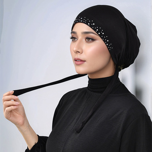 Copricapo con fascia elastica da <span class=keywords><strong>donna</strong></span> con strass e fasciatura musulmana in Jersey con foulard Hijab interno da <span class=keywords><strong>donna</strong></span> - Product Image 1
