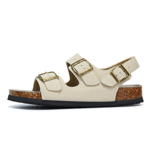 Sandalias Clásicas de Tres Tiras con Correa en el Tobillo, Superficie de Gamuza Mate, Plantilla de Corcho, Suela Antideslizante, Calzado Casual de Verano para Uso Diario - Product Image 2