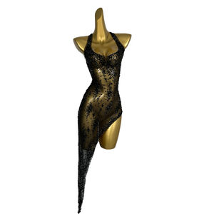 Abito con strass Sexy da ballo abito lungo per banchetto a spacco alto Costume da ballerina spogliarellista che vede attraverso il Night Club - Product Image 1