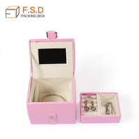 FSD 2026 Vente Flash : Boîte à Bijoux Portable de Luxe en Cuir PU Fait Main Rose & Organisateur de Rangement pour Bagues et Pendentifs, Étui de Voyage