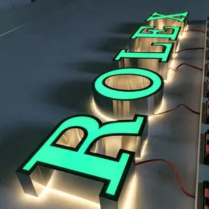 Señal de letras iluminada con logotipo 3d, señal led de canal verde, iluminada con la parte trasera