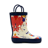 Bottes de pluie en caoutchouc à imprimé coloré, antidérapantes, à semelle épaisse, avec poignées doubles faciles à saisir, pour activités de plein air
