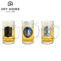 Verres à bière en verre avec poignée, steins modernes transparents avec logo métallique, tasses à eau personnalisées pour bar, vente directe usine OEM ODM