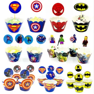 24pcs Superhero Cupcake Wrappers Toppers For Baby Shower Kids Superhero Birthday Party Decoration Supplies