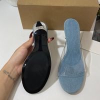 Mules à talon en denim bleu, talons transparents en verre pour femmes