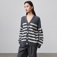 0310805 Cardigan simple et élégant pour femme, 100% coton, long, toutes saisons, en laine de mouton, tricoté, couleur unie, pull, manteau d'automne pour femme