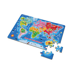 Rompecabezas de mapa del mundo de madera 3d para Educación Temprana, mapa del mundo personalizado de 45x30cm, 60 uds. - Product Image 1