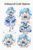 Standee Akrilik Anime Iridescent Custom dengan Lapisan Perak, Slot Tunggal, Figur Karakter Anime, Alas Stabil