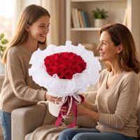 Bouquet de roses éternelles fait main style ballet, longue durée (3-5 ans), 11 têtes de roses rouges, fleurs éternelles pour anniversaire et Saint-Valentin