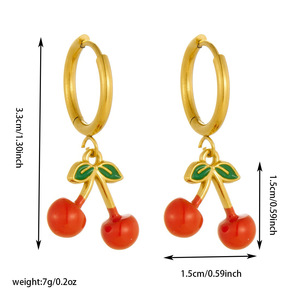Cherry Dangle Earrings Gold Plated Zinc Alloy Stainless Steel Studs Fruit Shape Drop Earrings For Women Fashion Jewelry - Product Image 4