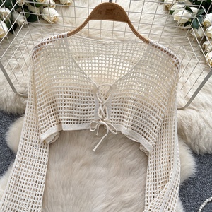 Suéter de manga hinchada con doble botonadura y cuello cuadrado de fragancia pequeña Top de Base Irregular ajustado que combina con todo para mujer - Product Image 4