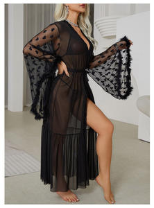 Robe de nuit sexy en dentelle à manches longues et à devant ouvert pour femmes, vente en gros moins chère - Product Image 5