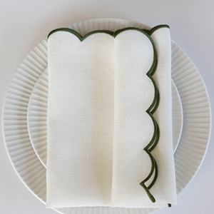 جودة عالية مناديل قطنية بيضاء خضراء حافة الأسقلوب حافة متموجة زركشة مطرزة سكالوب منديل كتان لحفل الزفاف - Product Image 2