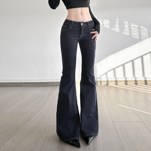 <b>Women</b> High Street <b>Vintage</b> Dark Blue Low Rise Flared <b>Jeans</b> Slim Fit Bell Bottom Denim Pants - Product Image 3