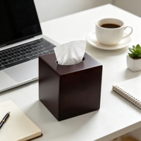 Boîte à mouchoirs carrée en bambou brun foncé, écologique, durable, minimaliste, distributeur de mouchoirs en bois pour table, table de nuit, coiffeuse, bureau