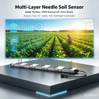 Sonde de sol multi-couches à aiguille IP68 RS485 LoRaWAN solaire pour température, humidité, EC et salinité pour l'agriculture de précision