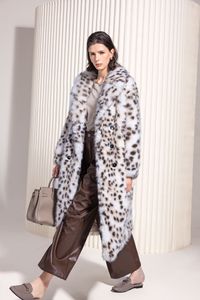 Chaqueta de piel de leopardo de Nieve negra de manga larga para mujer Abrigo de piel falsa de talla grande para invierno-A prueba de viento y cálido con patrón de animales - Product Image 5