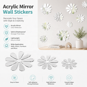 Adhesivos decorativos de pared con espejo acrílico 3D con diseño de margaritas para dormitorio, decoración del hogar. - Product Image 2