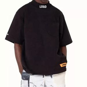 Embroidery Logo High Neck Branded Oversize T-shirt Homme Camisetas Algodon Mock Neck <b>Plain</b> <b>Black</b> Cotton <b>Tshirts</b> - Product Image 1