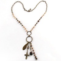 Colliers de mode bohème en alliage avec pendentif théière, perles en verre cristal et chaîne de chapelet, et breloque en métal