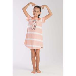 Vestido de dormir tipo túnica ovalado para niñas, de manga corta y con cuello, en tallas 3-4/9-10 - Product Image 4