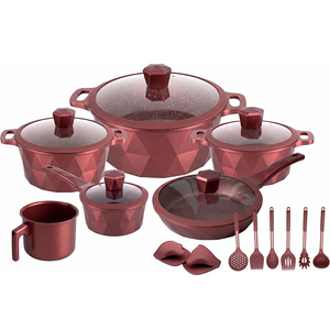 High Quality Modern White Ceramic Coated Pot Pan Glass Lids Soft Touch Handles Non-Stick 17 Piece Die Cast Aluminum Cookware Se - Product Image 1