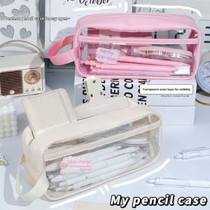 กระเป๋าเครื่องสำอางแบบใส PVC ความจุขนาดใหญ่ กันน้ำ ปิดด้วยซิป สำหรับเด็กผู้หญิง - Product Image 4
