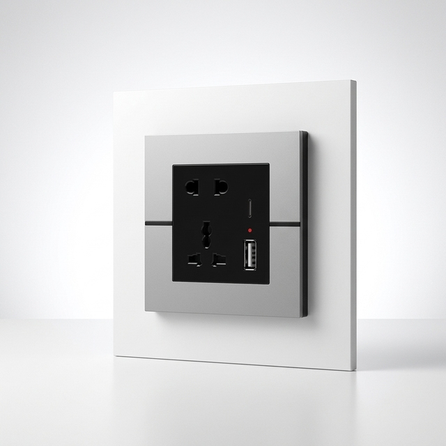 86x90mm Space Aluminum Universal Wall Socket & Switch, Hotel USB Fast Charging Outlet with Type-C Port