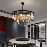 Lustre LED en cristal moderne de luxe à 4 niveaux, lampe suspendue contemporaine, chrome/noir, éclairage élégant pour salon et salle à manger