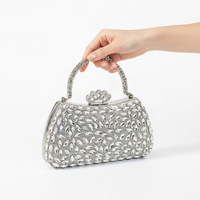 Bolso de Noche Curvo de Lujo con Pedrería Completa, Asa de Cristal con Forma de Hoja Marquesa y Diamantes, Cartera de Fiesta para Mujer para Boda y Baile de Graduación