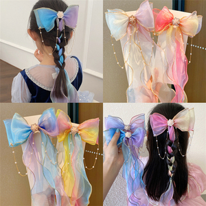 Aksesori pita besar anak perempuan, jepit rambut gradien mutiara kupu-kupu untuk anak perempuan gaya manis Aksesori bayi - Product Image 3