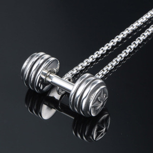 Stainless Steel Dumbbell Pendant Necklace <b>Cross</b> Pattern Fitness Jewelry Gift SP657 - Product Image 2